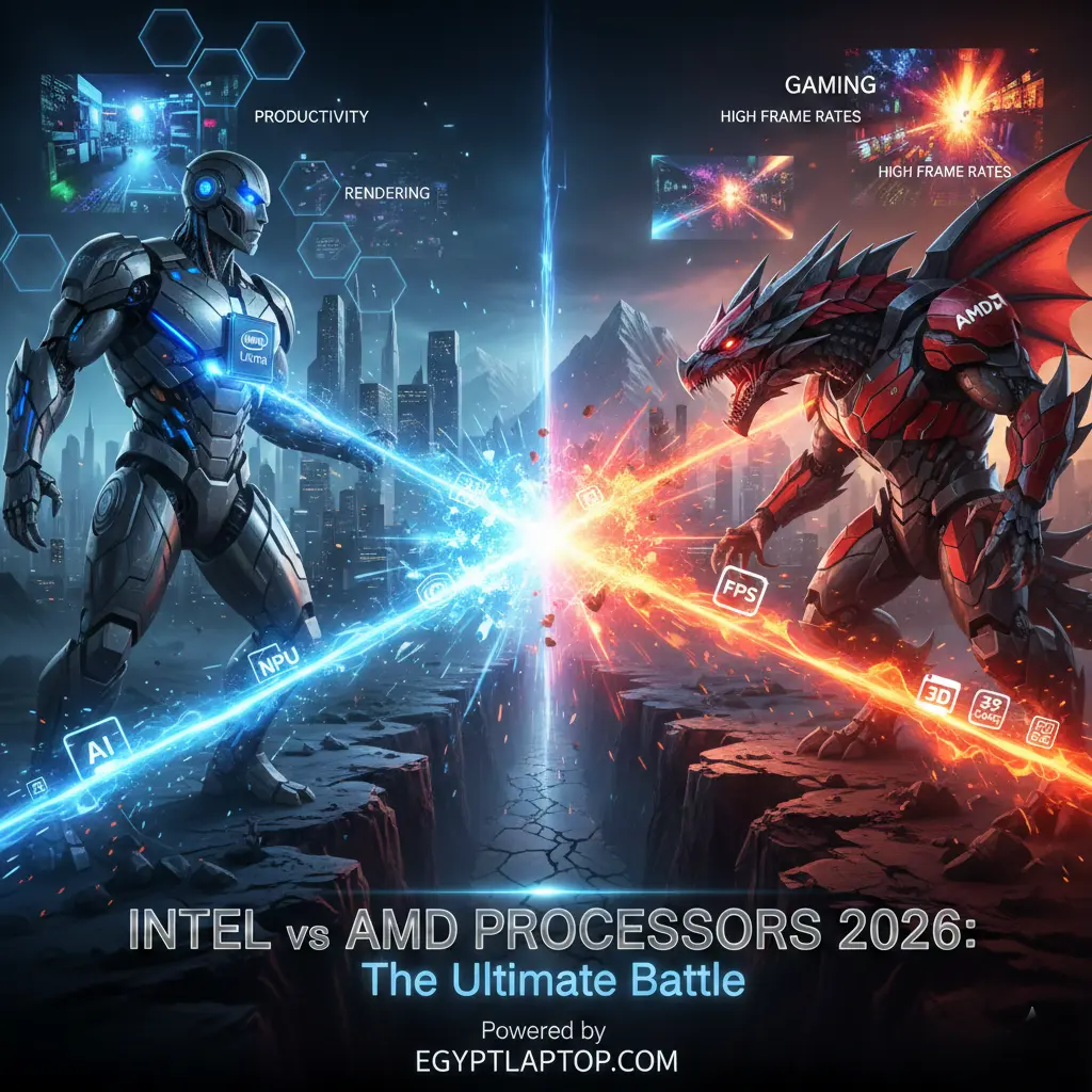 دليل Intel vs AMD processors 2026 الشامل. اكتشف من يتفوق في الألعاب والرندر بـ 500 FPS وأفضل أسعار المعالجات . احسم قرارك الآن!