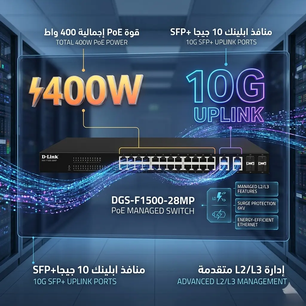 مراجعة سويتش D-Link DGS-F1500-28MP: هل يستحق الشراء في 2026؟